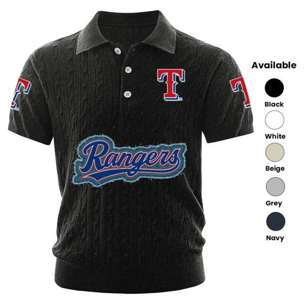 Texas Rangers Men Polo Shirt Knitted Short Sleeve