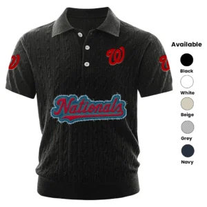 Washington Nationals Men Polo Shirt Knitted Short Sleeve