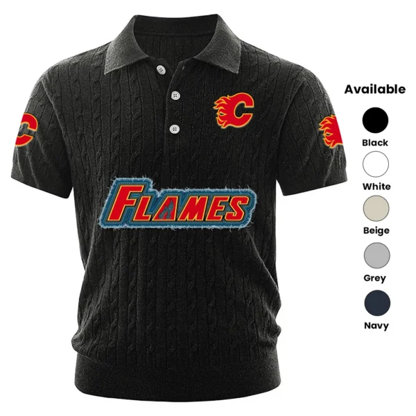 Calgary Flames Men’s Knitted Short Sleeve Polo Shirt
