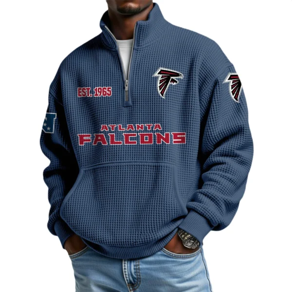 Atlanta Falcons Men’s Quarter Zip Pullover Sweatshirt Waffle Knit Pocket