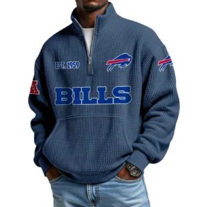 Buffalo Bills Men’s Quarter Zip Pullover Sweatshirt Waffle Knit Pocket
