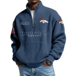Denver Broncos Men’s Quarter Zip Pullover Sweatshirt Waffle Knit Pocket