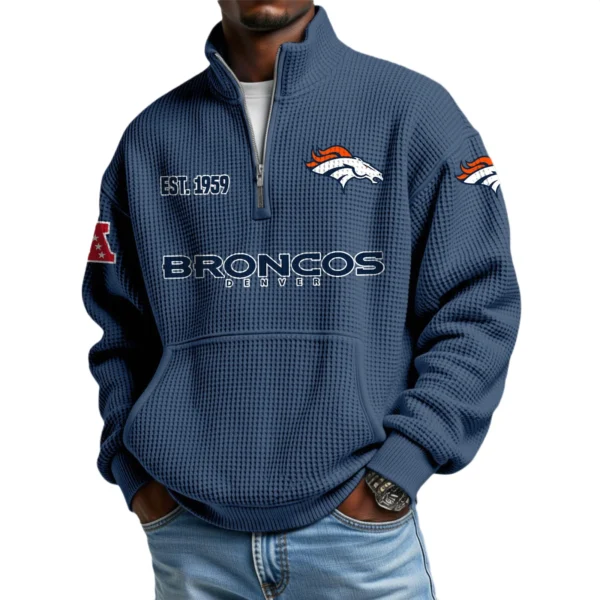 Denver Broncos Men’s Quarter Zip Pullover Sweatshirt Waffle Knit Pocket