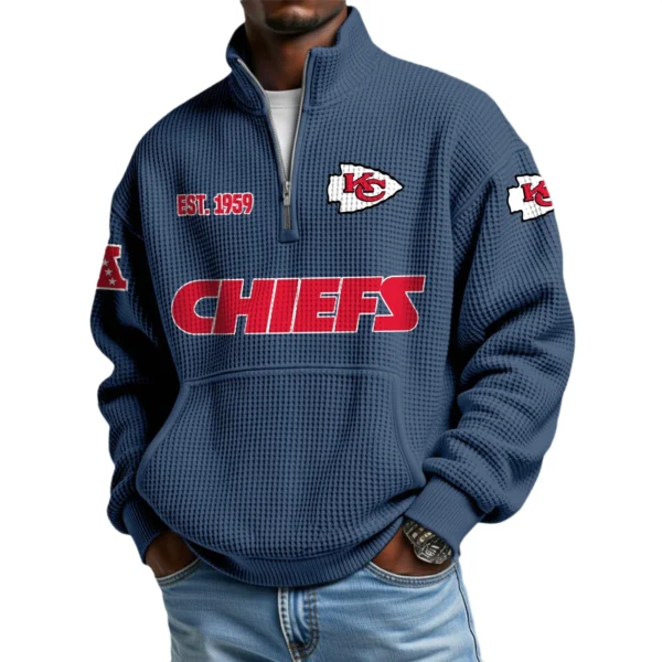Kansas City Chiefs Men’s Quarter Zip Pullover Sweatshirt Waffle Knit Pocket