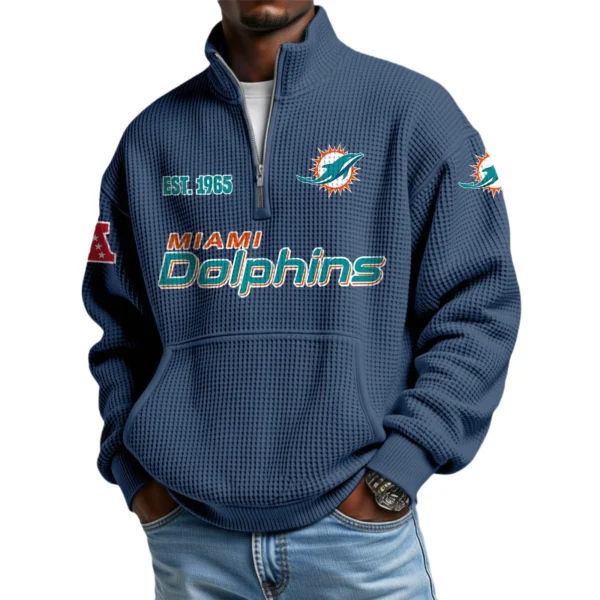Miami Dolphins Men’s Quarter Zip Pullover Sweatshirt Waffle Knit Pocket
