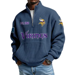 Minnesota Vikings Men’s Quarter Zip Pullover Sweatshirt Waffle Knit Pocket