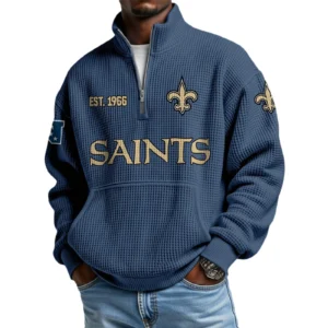 New Orleans Saints Men’s Quarter Zip Pullover Sweatshirt Waffle Knit Pocket