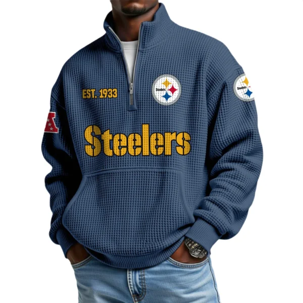 Pittsburgh Steelers Men’s Quarter Zip Pullover Sweatshirt Waffle Knit Pocket