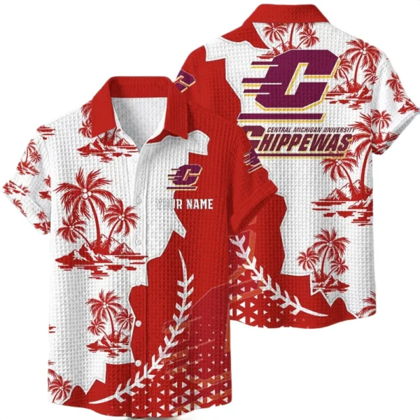 Central Michigan Chippewas Hawaiian Shirt Premium Lightweight Waffle Knit Personalize Name