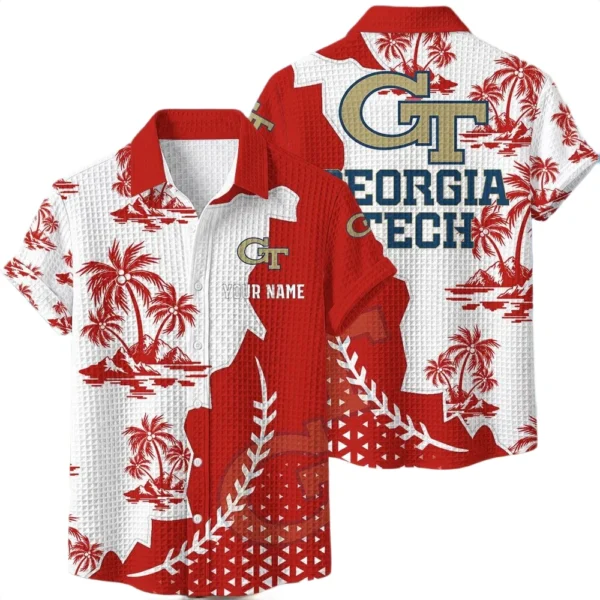 Georgia Tech Yellow Jackets Hawaiian Shirt Premium Lightweight Waffle Knit Personalize Name