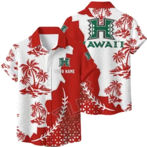 Hawaii Rainbow Warriors Hawaiian Shirt Premium Lightweight Waffle Knit Personalize Name