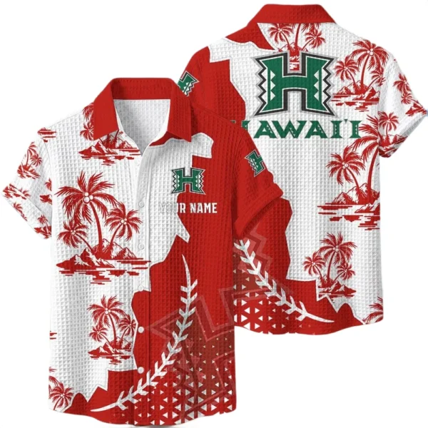 Hawaii Rainbow Warriors Hawaiian Shirt Premium Lightweight Waffle Knit Personalize Name
