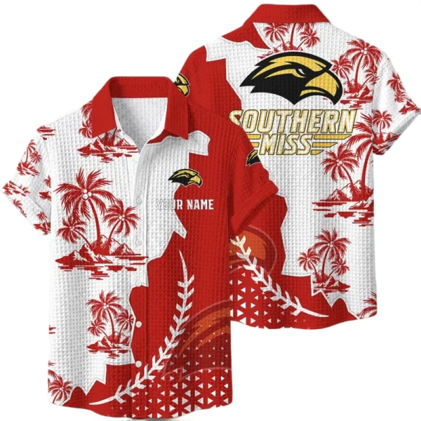 Southern Miss Golden Eagles Hawaiian Shirt Premium Lightweight Waffle Knit Personalize Name
