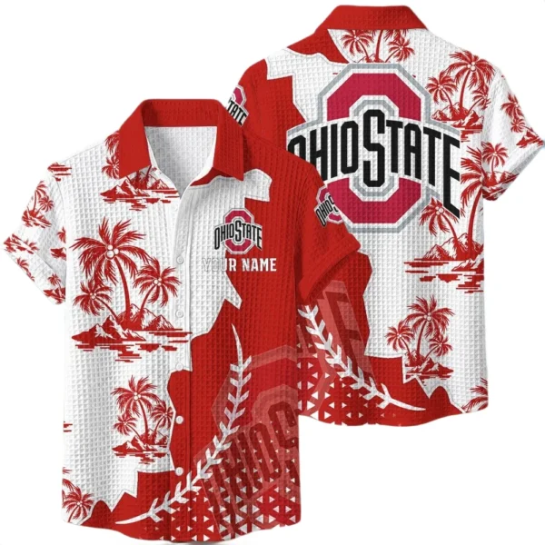 Ohio State Buckeyes Hawaiian Shirt Premium Lightweight Waffle Knit Personalize Name