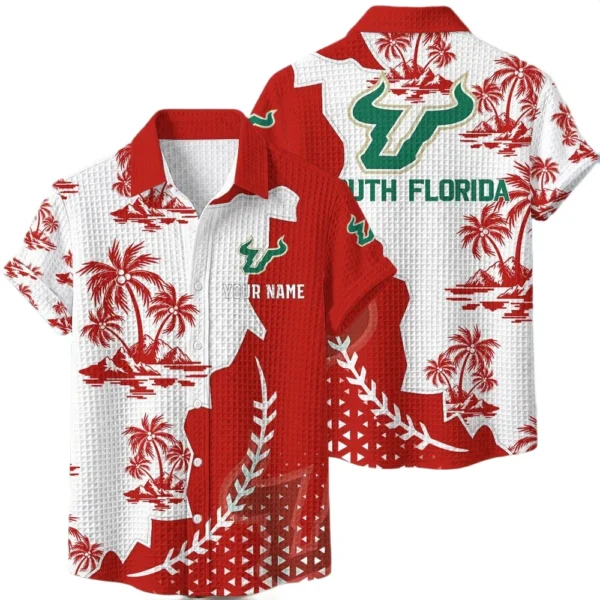 South Florida Bulls Hawaiian Shirt Premium Lightweight Waffle Knit Personalize Name