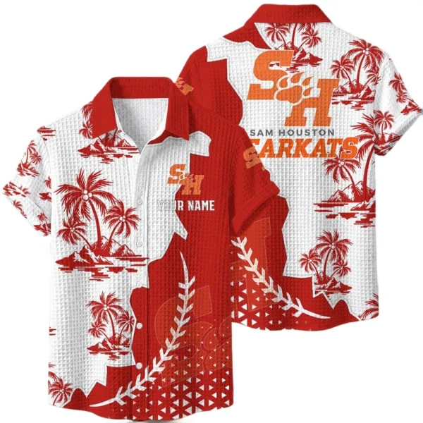Sam Houston Bearkats Hawaiian Shirt Premium Lightweight Waffle Knit Personalize Name