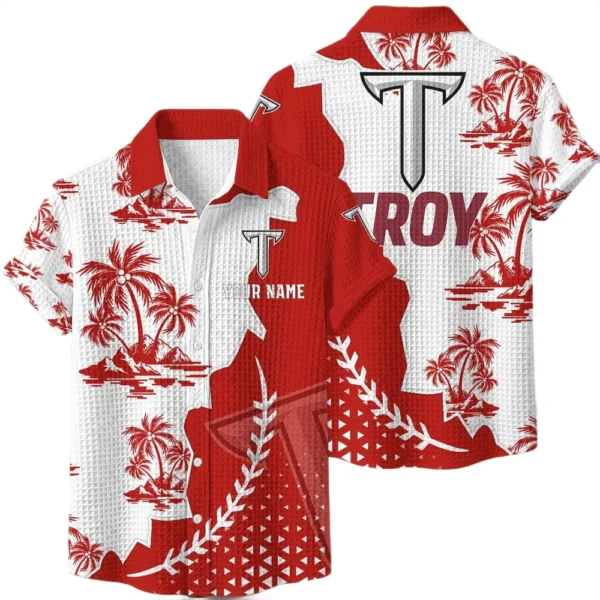 Troy Trojans Hawaiian Shirt Premium Lightweight Waffle Knit Personalize Name