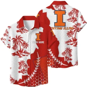 Illinois Fighting Illini Hawaiian Shirt Premium Lightweight Waffle Knit Personalize Name