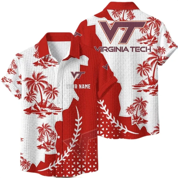 Virginia Tech Hokies Hawaiian Shirt Premium Lightweight Waffle Knit Personalize Name