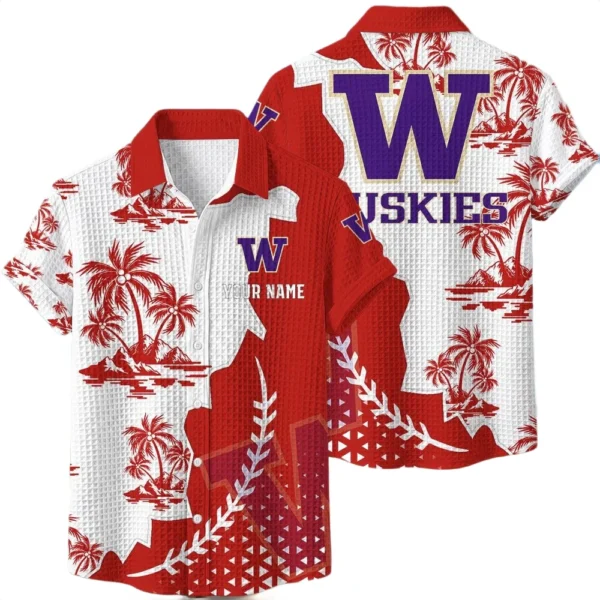 Washington Huskies Hawaiian Shirt Premium Lightweight Waffle Knit Personalize Name