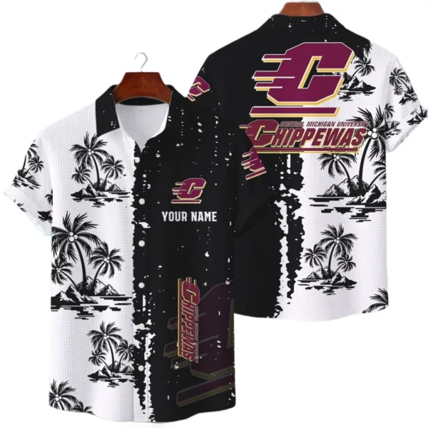 Central Michigan Chippewas Hawaiian Shirt Premium Lightweight Waffle Knit Customize Name