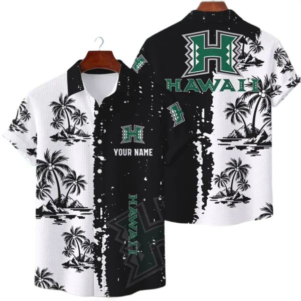 Hawaii Rainbow Warriors Hawaiian Shirt Premium Lightweight Waffle Knit Customize Name