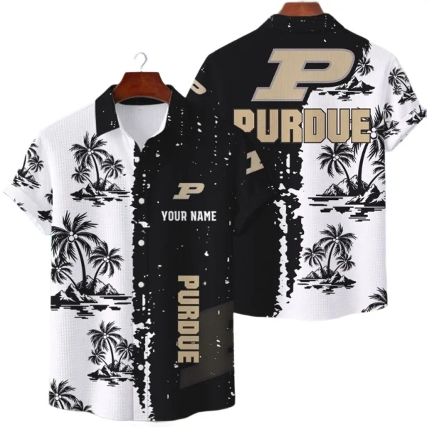 Purdue Boilermakers Hawaiian Shirt Waffle Knit Material Options 2027 Personalize Name