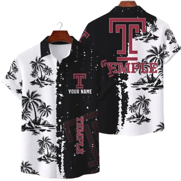 Temple Owls Hawaiian Shirt Waffle Knit Material Options 2027 Personalize Name