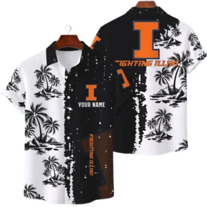 Illinois Fighting Illini Hawaiian Shirt Premium Lightweight Waffle Knit Customize Name
