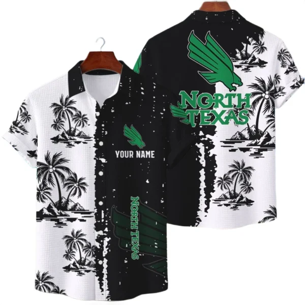 North Texas Mean Green Hawaiian Shirt Waffle Knit Material Options 2027 Personalize Name