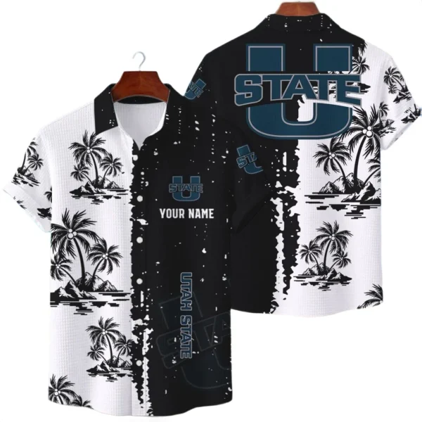 Utah State Aggies Hawaiian Shirt Waffle Knit Material Options 2027 Personalize Name