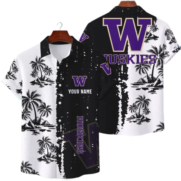Washington Huskies Hawaiian Shirt Waffle Knit Material Options 2027 Personalize Name