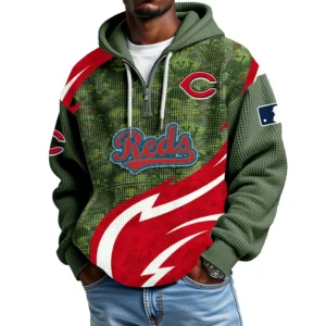 Cincinnati Reds Men's Waffle Knit Hoodie Quarter Zip New 2026 Limited