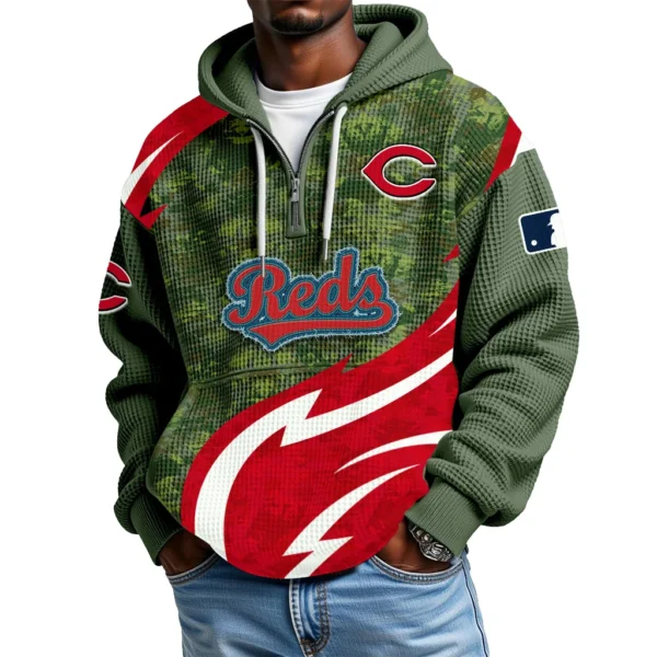 Cincinnati Reds Men's Waffle Knit Hoodie Quarter Zip New 2026 Limited