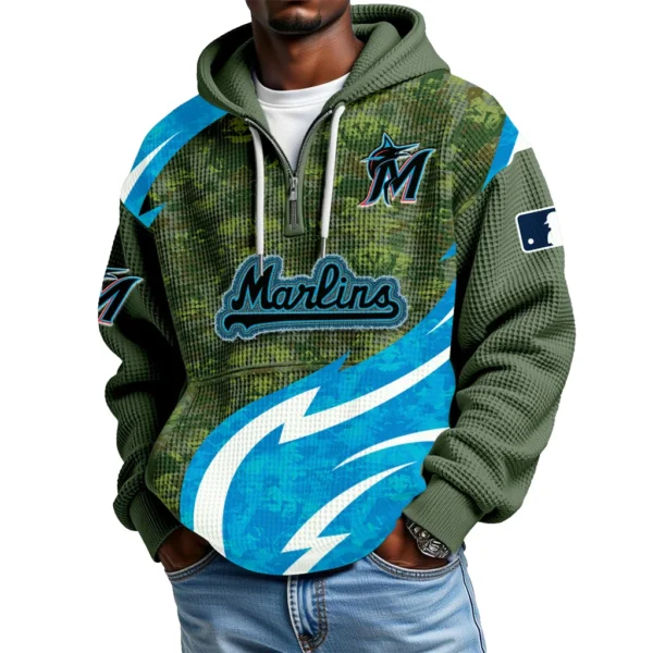 Miami Marlins Men's Waffle Knit Hoodie Quarter Zip New 2026 Limited