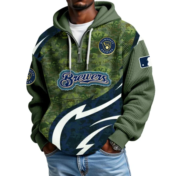 Milwaukee Brewers Men's Waffle Knit Hoodie Quarter Zip New 2026 Limited
