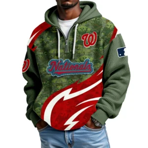 Washington Nationals Men's Waffle Knit Hoodie Quarter Zip New 2026 Limited