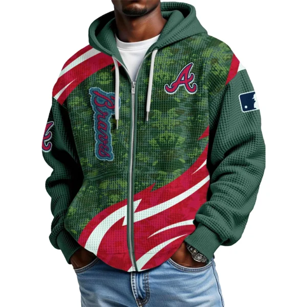 Atlanta Braves Full Zip-Up Hoodie Waffle Knit 2027 Limited