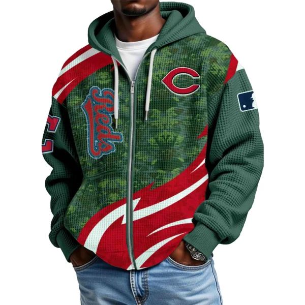 Cincinnati Reds Full Zip-Up Hoodie Waffle Knit 2027 Limited