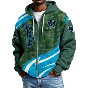Miami Marlins Full Zip-Up Hoodie Waffle Knit 2027 Limited