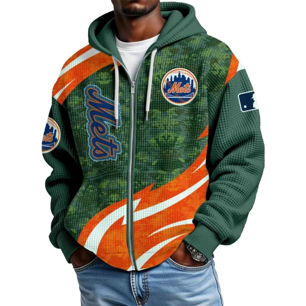 New York Mets Full Zip-Up Hoodie Waffle Knit 2027 Limited