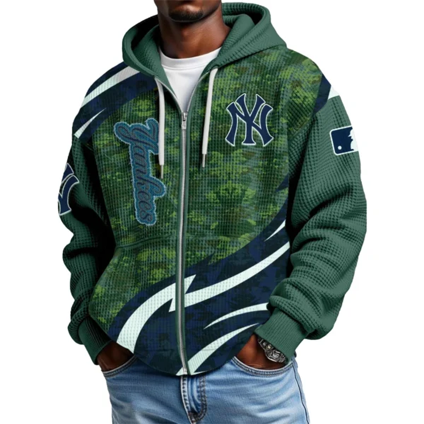New York Yankees Full Zip-Up Hoodie Waffle Knit 2027 Limited
