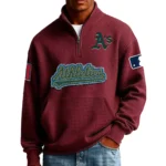 Athletics Men Pullover Sweatshirt Waffle Knit Pocket Quarter Zip New Limited