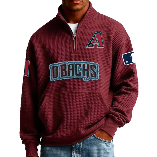 Arizona Diamondbacks Men Pullover Sweatshirt Waffle Knit Pocket Quarter Zip New Limited