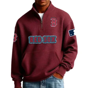 Boston Red Sox Men Pullover Sweatshirt Waffle Knit Pocket Quarter Zip New Limited
