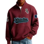 Chicago White Sox Men Pullover Sweatshirt Waffle Knit Pocket Quarter Zip New Limited