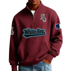 Chicago White Sox Men Pullover Sweatshirt Waffle Knit Pocket Quarter Zip New Limited