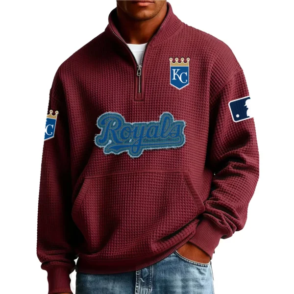 Kansas City Royals Men Pullover Sweatshirt Waffle Knit Pocket Quarter Zip New Limited