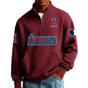 Los Angeles Angels Men Pullover Sweatshirt Waffle Knit Pocket Quarter Zip New Limited