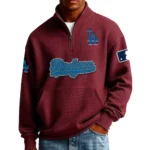 Los Angeles Dodgers Men Pullover Sweatshirt Waffle Knit Pocket Quarter Zip New Limited